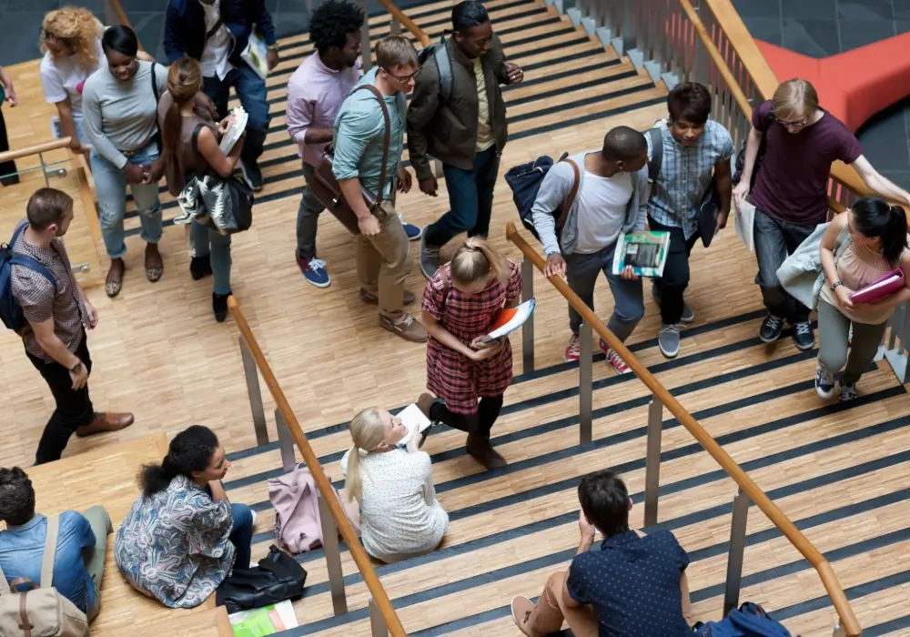 students in hall at university