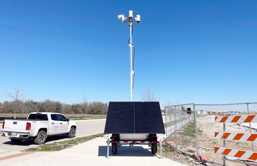 Mobile Solar Surveillance Trailer at a Startup Jobsite
